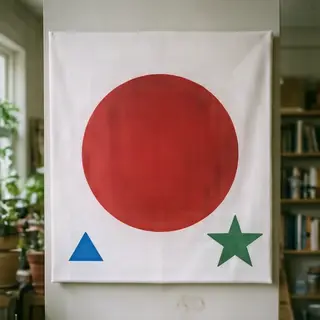 A large red circle, a small blue triangle, and a medium gree