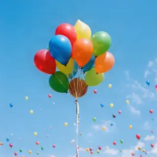 Exactly 11 colorful balloons floating against a clear blue s