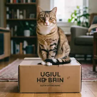 A cat sitting on top of a cardboard box