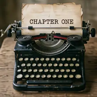 The word 'CHAPTER ONE' typed on aged paper with a vintage ty