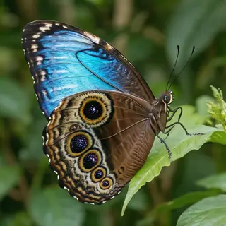 A Morpho menelaus butterfly with accurate iridescent blue do