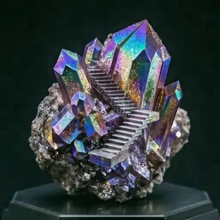 A specimen of bismuth crystal showing accurate iridescent ox