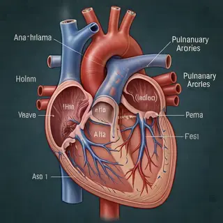 An anatomical illustration of the human heart showing four c