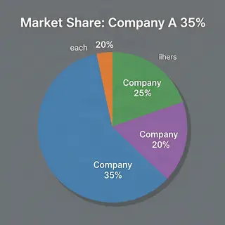 A pie chart showing market share: Company A 35%, Company B 2