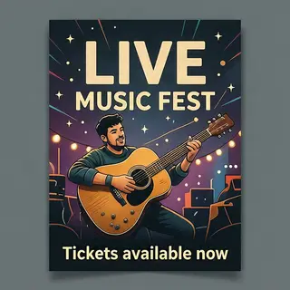 An event poster featuring a guitar illustration, the headlin