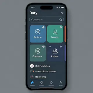 A mobile app UI mockup showing a dashboard with a top naviga