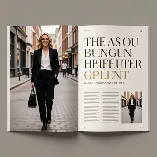 A fashion magazine spread with a full-bleed left-page photo,