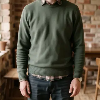 A person standing with both hands visible at their sides, fi