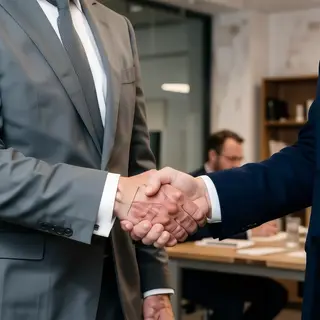 Two people shaking hands in a professional setting, all fing