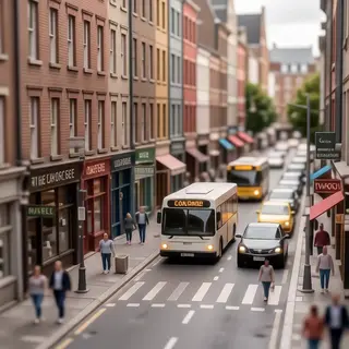 A tilt-shift photograph of a city street making real-life lo