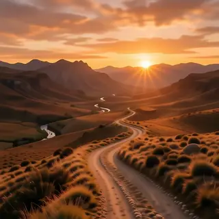 A landscape photograph bathed in golden hour light — long wa