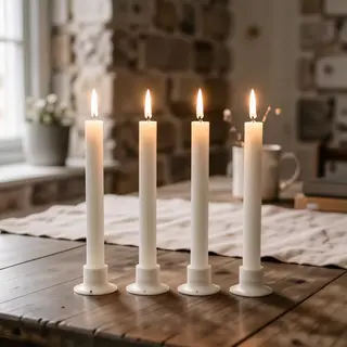 Exactly 4 white candles standing on a dark surface
