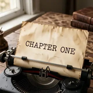 The word 'CHAPTER ONE' typed on aged paper with a vintage ty
