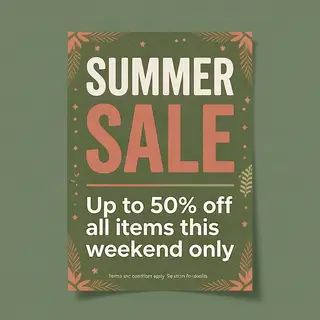 A poster with headline 'SUMMER SALE' in large bold text, bod