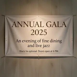 An event banner with headline 'ANNUAL GALA 2025' at the top 