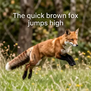 The sentence 'The quick brown fox jumps high' in clean black