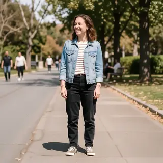 A person standing outdoors at midday with a short shadow dir