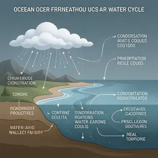 A detailed diagram of the water cycle showing evaporation fr