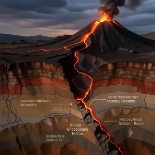 A cross-section showing tectonic plates at a convergent boun
