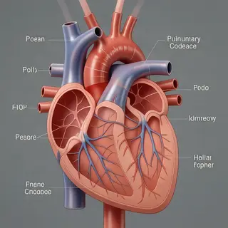 An anatomical illustration of the human heart showing four c