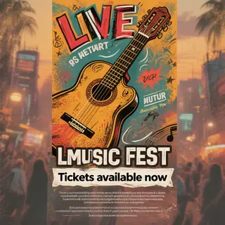 An event poster featuring a guitar illustration, the headlin