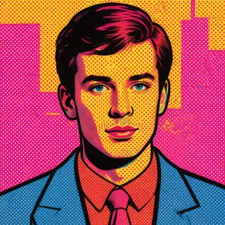 A portrait of a man in Pop Art style — bold outlines, Ben-Da