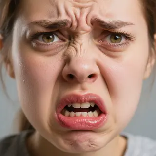 A close-up of a person's face showing clear disgust, nose wr