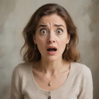 A portrait capturing genuine surprise — raised eyebrows, wid