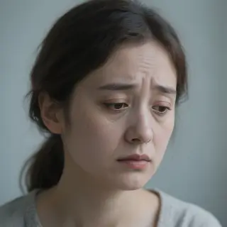 A face showing quiet melancholy — downcast eyes, slightly dr