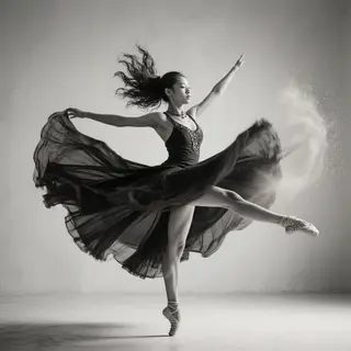 A dancer in a dynamic spin, dress flowing outward with one l