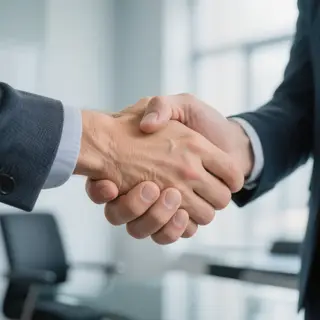 Two people shaking hands in a professional setting, all fing