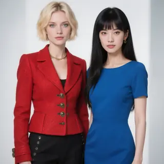 Two women standing side by side: one with short blonde hair 