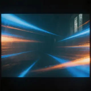 A cinematic frame with blue and orange anamorphic lens flare