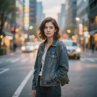 A street photograph with shallow depth of field as if shot a