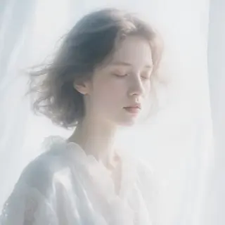A high-key portrait of a person against a bright white backg