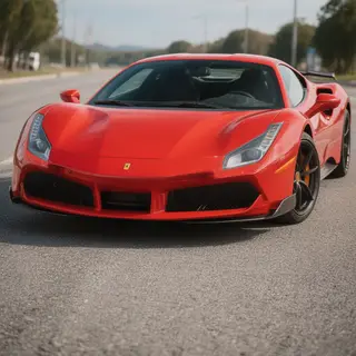 A bright red sports car parked on a gray asphalt road — the 