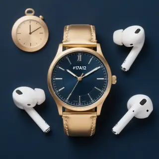 A product flat-lay on a #1A1A2E (deep dark blue) background,