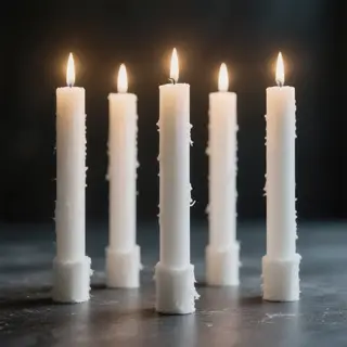 Exactly 4 white candles standing on a dark surface