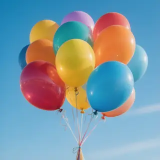 Exactly 11 colorful balloons floating against a clear blue s