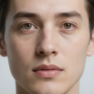 A human face with eyes, nose, and mouth but no eyebrows