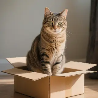 A cat sitting on top of a cardboard box