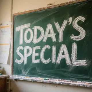 The phrase 'TODAY'S SPECIAL' written in white chalk on a dar