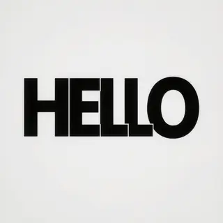 A single large word 'HELLO' centered on a white background