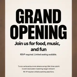 A flyer with large title 'GRAND OPENING', subtitle 'Join us 