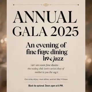 An event banner with headline 'ANNUAL GALA 2025' at the top 