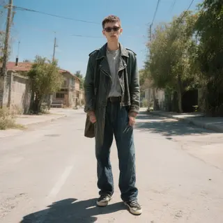 A person standing outdoors at midday with a short shadow dir