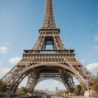 The Eiffel Tower in Paris on a clear day, architecturally ac