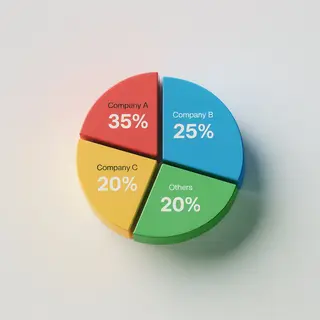 A pie chart showing market share: Company A 35%, Company B 2