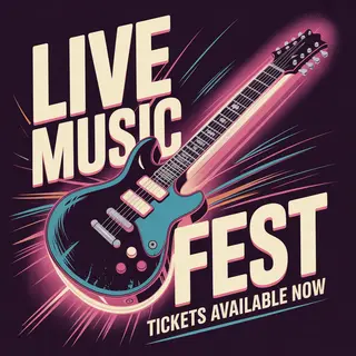 An event poster featuring a guitar illustration, the headlin