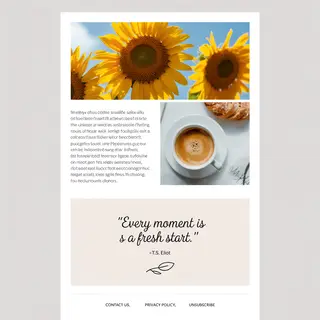 A newsletter layout with a banner image header, a two-column